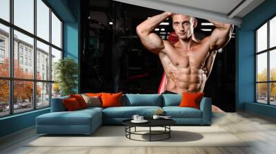 young man train in gym healthcare lifestyle sexy caucasian man. Wall mural