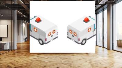 ambulance car set in isometric style. drawing new Wall mural