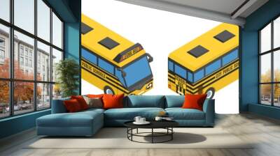 small isometric yellow school buses Wall mural