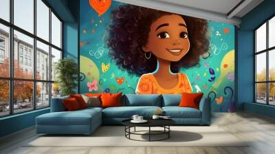 CARTOON AFRICAN GIRL WITH HEARTS 2 Wall mural