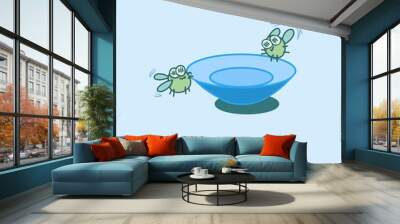 Digital illustration shows the dialogue of two flies at an empty plate. Wall mural