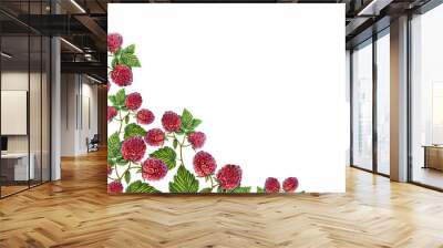 Frame with raspberries. Watercolor illustration. For inscriptions, postcards and invitations. For menus,labels. Wall mural