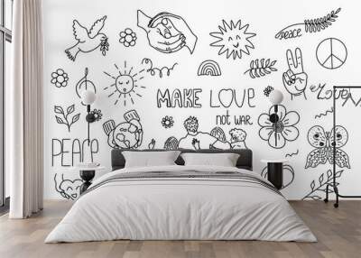 Peace doodle elements set. Make love not war Wall mural