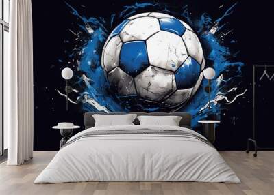 a soccer ball with a blue background and a blue and white design. Wall mural