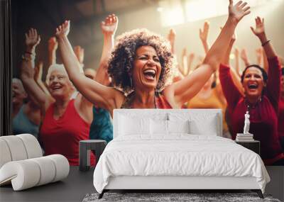 Black elderly woman exercising during a dancing class Wall mural