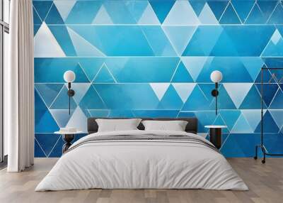 Modern abstract blue background design with layers of textured white transparent material in triangle diamond and squares shapes in random geometric pattern Wall mural