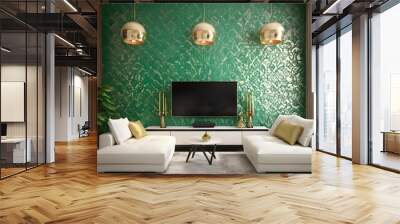 Modern luxury living room interior design and green pattern wall background Wall mural