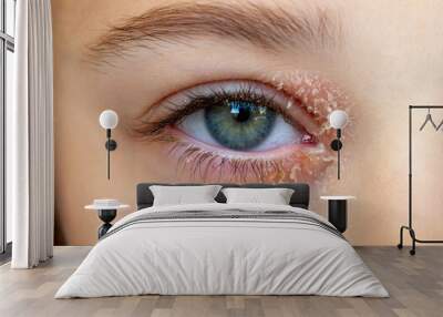 Eye of a little girl suffering from ocular atopic dermatitis or eyelid eczema. Wall mural