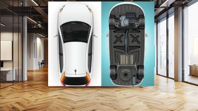 Template blank of a modern white car top and bottom view. Illustration of an inverted car. Wall mural