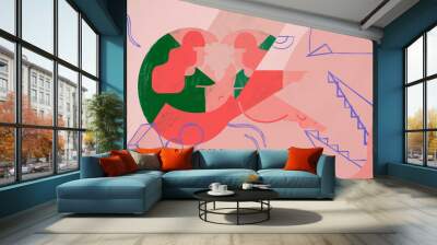 Girl looks her emotions and thoughts in a mirror. Emotional intelligence concept illustration. Colorful. Wall mural