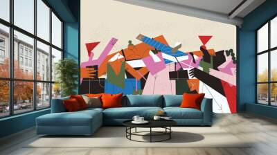 Group of women friends lacing arms and celebrating diversity, woman empowerment and inclusivity together. LGBTQ+ community colorful illustration. Wall mural