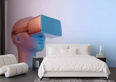 3d illustration of female bust with VR glasses and red and blue lights Wall mural