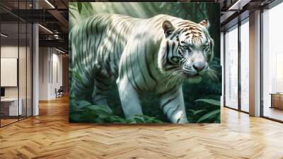 White tiger in the jungle. Wildlife scene from nature. Tiger in the jungle. Wall mural