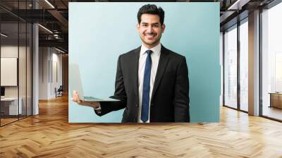 Confident Male Executive With Wireless Technology Wall mural