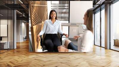 Happy business partners taking in office Wall mural