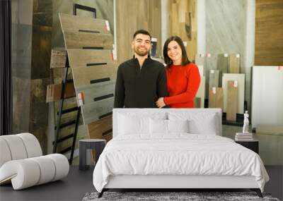 Husband and wife buying new flooring Wall mural