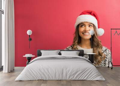 Smiling Woman Thinking About Christmas Holiday Wall mural