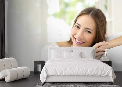 Beauty woman with white smile at home Wall mural