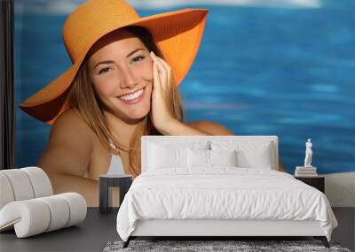 Girl on holidays with a perfect white smile Wall mural