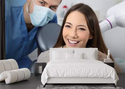 satisfied dentist patient showing her perfect smile Wall mural