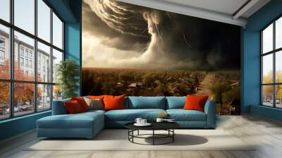 Village with a storm and hurricane in the background Wall mural