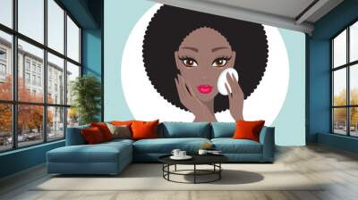 african american woman removing make up look happy and beautiful Wall mural