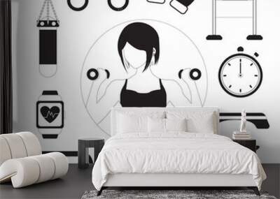 woman with dumbbells Wall mural