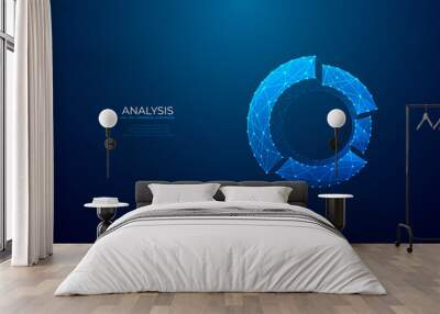  Abstract pie chart top view on technology blue background in futuristic low poly wireframe hologram style. Business analysis concept. Polygonal digital circle diagram or graph chart with 3D effect. Wall mural