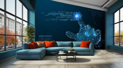 Abstract image of Hacker Activity in the form of a starry sky or space, consisting of points, lines, and shapes in the form of planets, stars and the universe. Vector cyber attack. RGB Color mode Wall mural