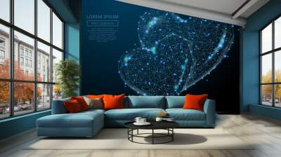 Abstract image of two hearts in the form of a starry sky or space, consisting of points, lines, and shapes in the form of planets, stars and the universe. Saint Valentines Day vector wireframe concept Wall mural