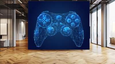 Abstract vector image of joystick for video games. Low poly wire frame illustration. Lines and dots. RGB Color mode. Computer games concept. Polygonal art. Wall mural