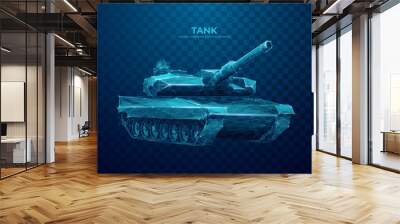 Abstract vector tank in polygons, lines and geometric shapes. Digital polygonal modern German main battle tank. Technology low poly wireframe. 3D perspective view vector illustration. Wall mural