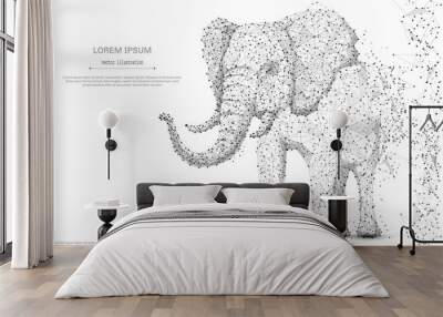 elephant isolated from low poly wireframe on white background. african and indian animal. vector abs Wall mural