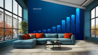 Hi-tech hologram of growing graph chart on blue background. Digital low poly wireframe vector illustration. Abstract stock market investment trading concept. Business finance investment graph growth. Wall mural