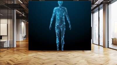 Human body low poly wireframe. Vector polygonal image in the form of a starry sky or space, consisting of points, lines, and shapes in the form of stars with destruct shapes. Wall mural