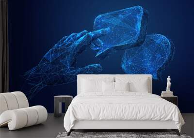 Touch on dialogue low poly blue Wall mural