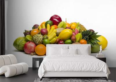 Exotic tropical fruits isolated on white background, healthy food, vegetarian diet  Wall mural