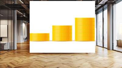 3d realistic gold coins set on white in different positions .Money isolated on white. Vector illustration. Wall mural