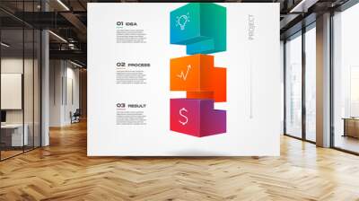 3d tetris blocks infographics step by step. Element of chart, graph, diagram with 3 options - parts, processes, timeline. Vector business template for presentation, annual report, web design Wall mural