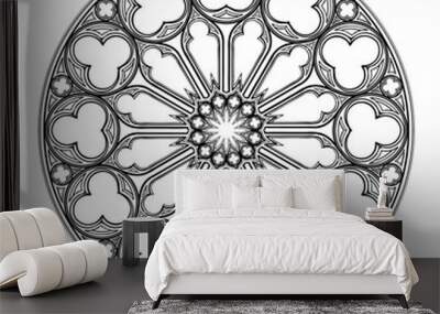 Gothic rose window. Popular architectural motiff in Medieval european art. Element for designing Coats of arms, medieval style illustrations. Black and white. EPS 10 vector illustration Wall mural