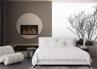 white 3d interior with fire Wall mural