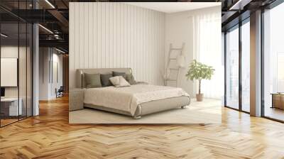 White bedroom concept. Scandinavian interior design. 3D illustration Wall mural