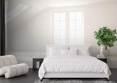 White minimalist empty room. Scandinavian interior design. 3D illustration Wall mural