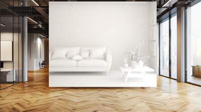 White minimalist living room with sofa. Scandinavian interior design. 3D illustration Wall mural