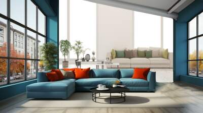 White modern interior design with sofa. Scandinavian interior design. 3D illustration Wall mural