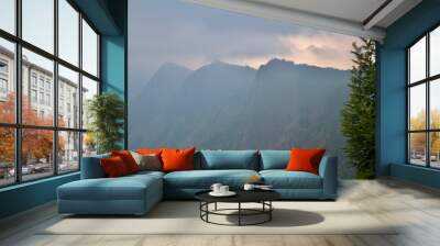 Dramatic view of the mountain range in the morning Wall mural