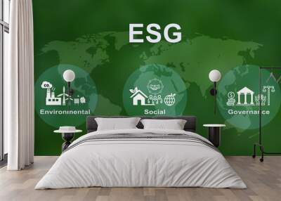 ESG concept of environmental, social and governance icons, corporate sustainability performance for investment screening. Wall mural