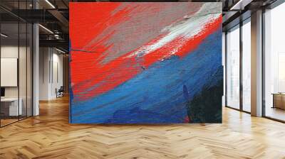 Brushstroke - white, blue and red acrylic paint  on  metal surfa Wall mural