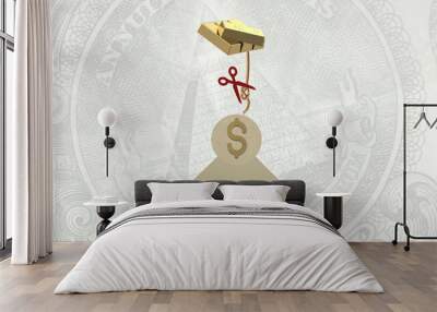 Currency peg by gold illustration, dollar, swiss francs. With inflation on the rise and a gold run looming. Gold end dollar convertibility Wall mural