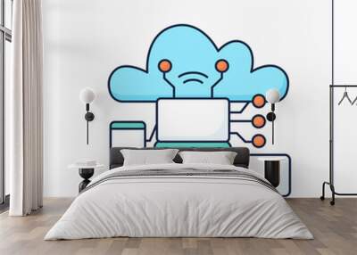  Internet of things color icon. Digital smart technologies concept. Main computer connecting other gadgets to cloud storage. Isolated vector illustration Wall mural